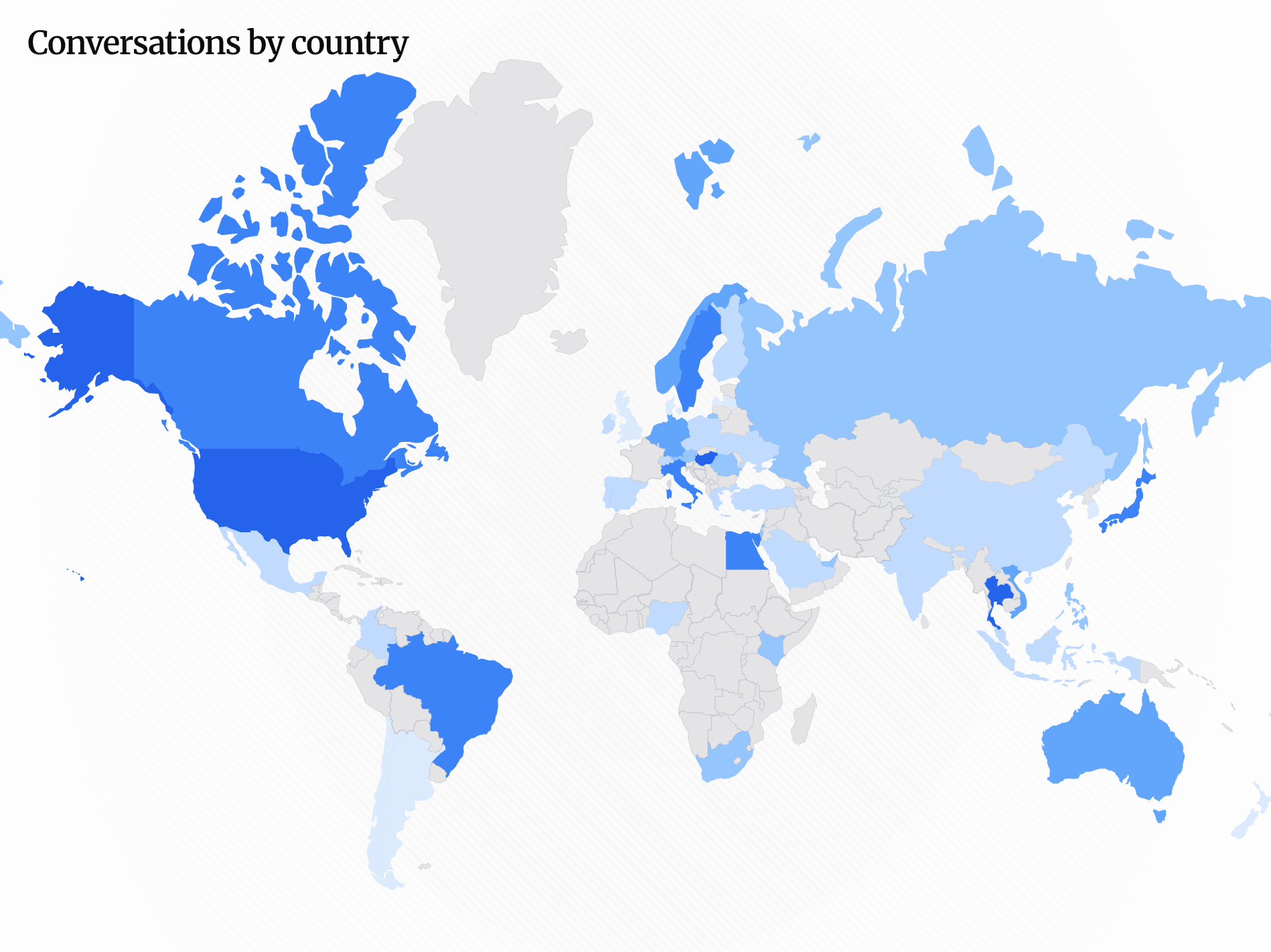 Country activity chart showing completed conversations by region